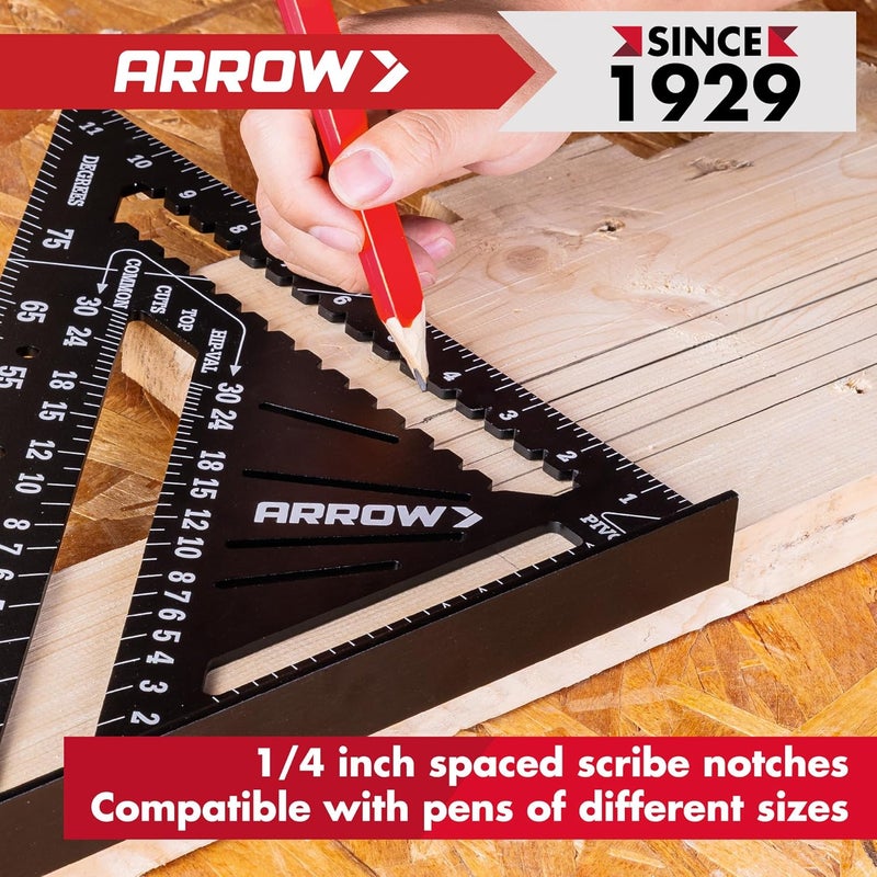 Arrow Fastener Arrow Aluminum Alloy Carpenter Square, 12-Inch Rafter Square Layout Tool, Woodworking Triangle Ruler for Carpentry and Craftsmen - Image 4